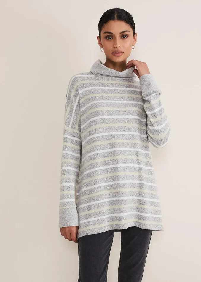Women Phase Eight Tops and TShirts Leya Stripe Snuggle Top Grey Multi