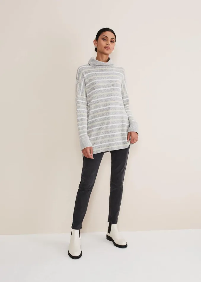 Women Phase Eight Tops and TShirts Leya Stripe Snuggle Top Grey Multi