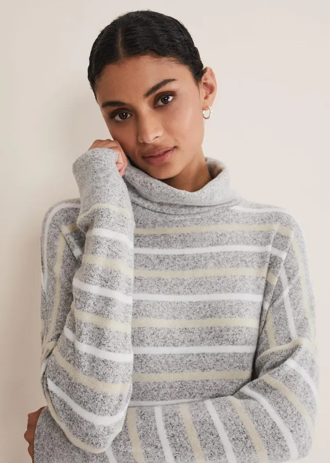 Women Phase Eight Tops and TShirts Leya Stripe Snuggle Top Grey Multi