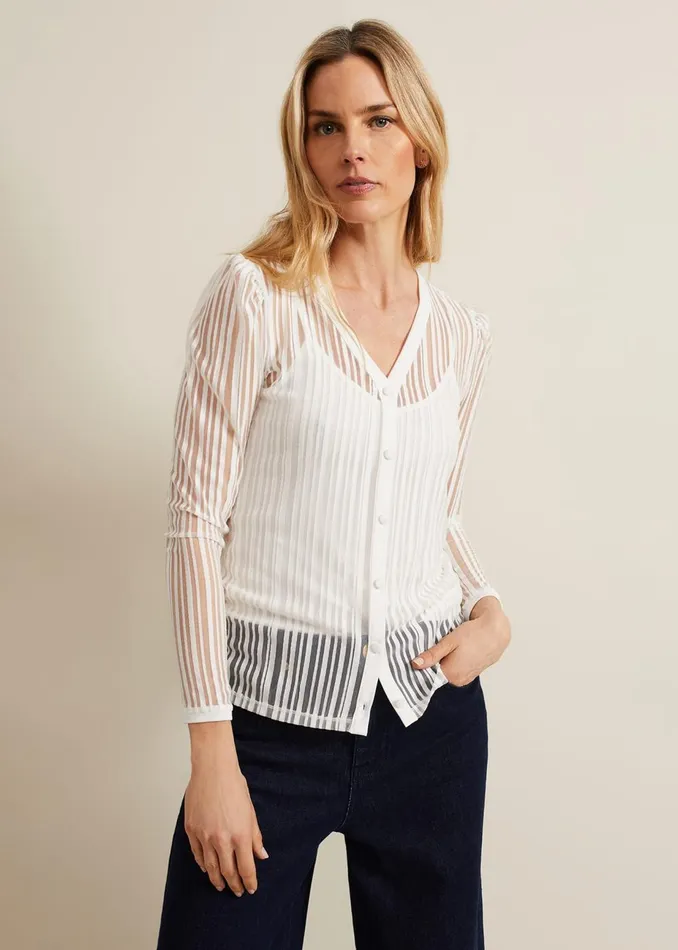 Women Phase Eight Tops and TShirts Loraine Linear Burnout Top Ivory