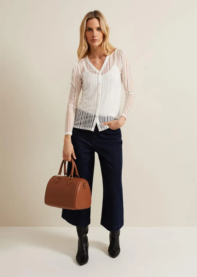 Women Phase Eight Tops and TShirts Loraine Linear Burnout Top Ivory