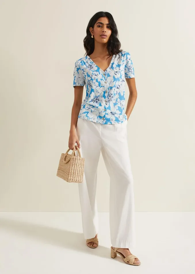 Women Phase Eight Tops and TShirts Lorenna Floral Print Top Blue