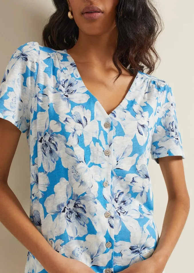 Women Phase Eight Tops and TShirts Lorenna Floral Print Top Blue