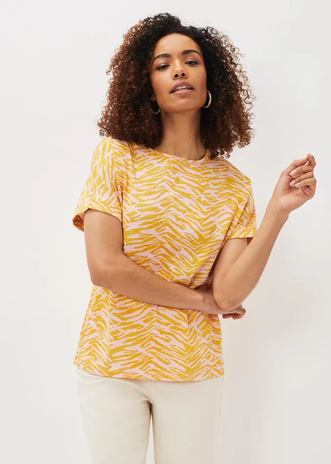 Women Phase Eight Tops and TShirts Lucille Cotton Zebra Print Top Ochrepink
