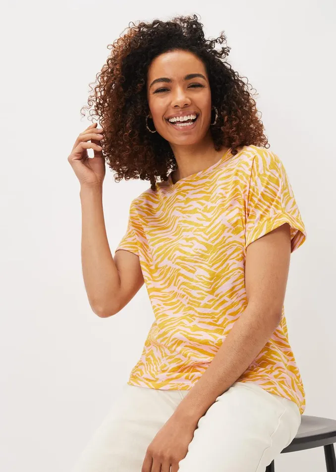 Women Phase Eight Tops and TShirts Lucille Cotton Zebra Print Top Ochrepink