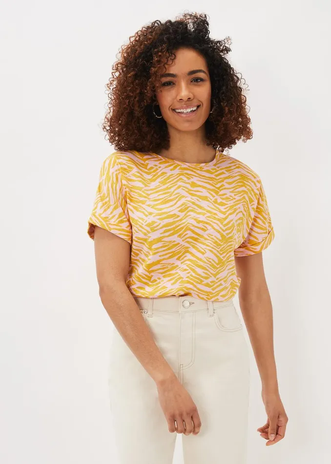 Women Phase Eight Tops and TShirts Lucille Cotton Zebra Print Top Ochrepink