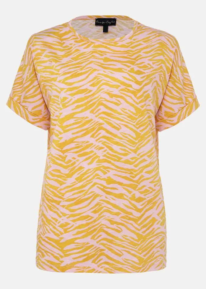Women Phase Eight Tops and TShirts Lucille Cotton Zebra Print Top Ochrepink