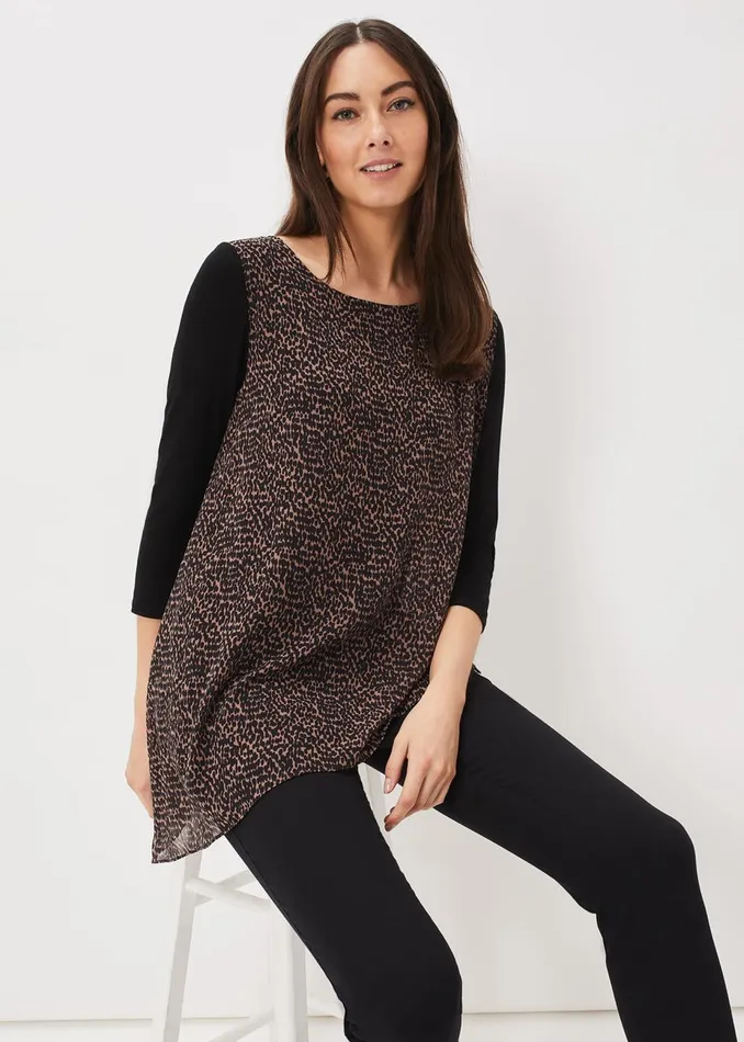 Women Phase Eight Tops and TShirts Mika Printed Penele Top Blackcamel