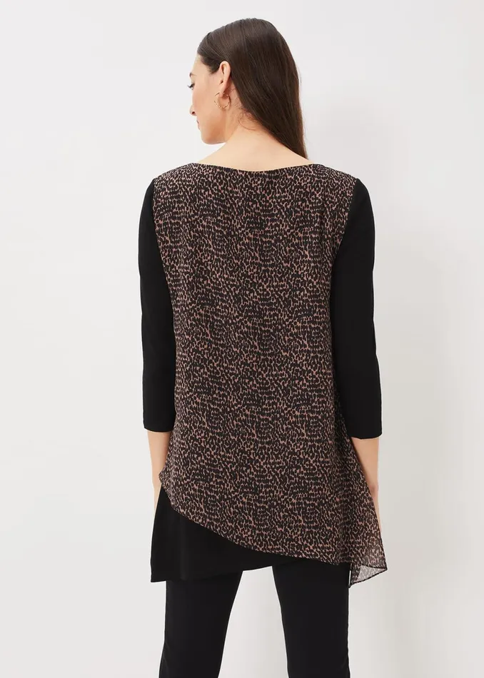 Women Phase Eight Tops and TShirts Mika Printed Penele Top Blackcamel