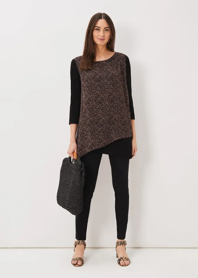 Women Phase Eight Tops and TShirts Mika Printed Penele Top Blackcamel