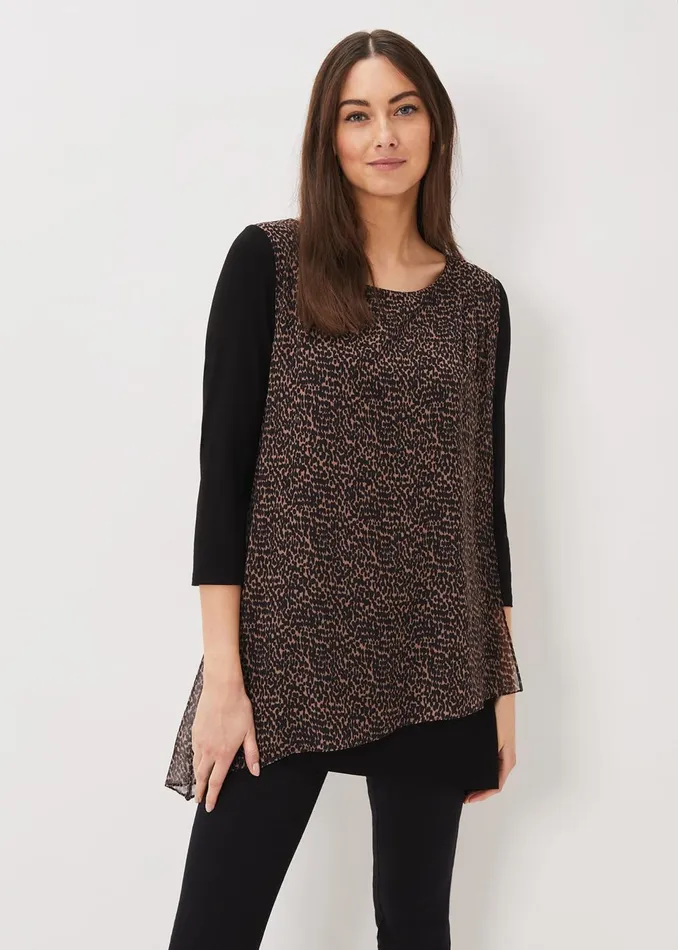 Women Phase Eight Tops and TShirts Mika Printed Penele Top Blackcamel