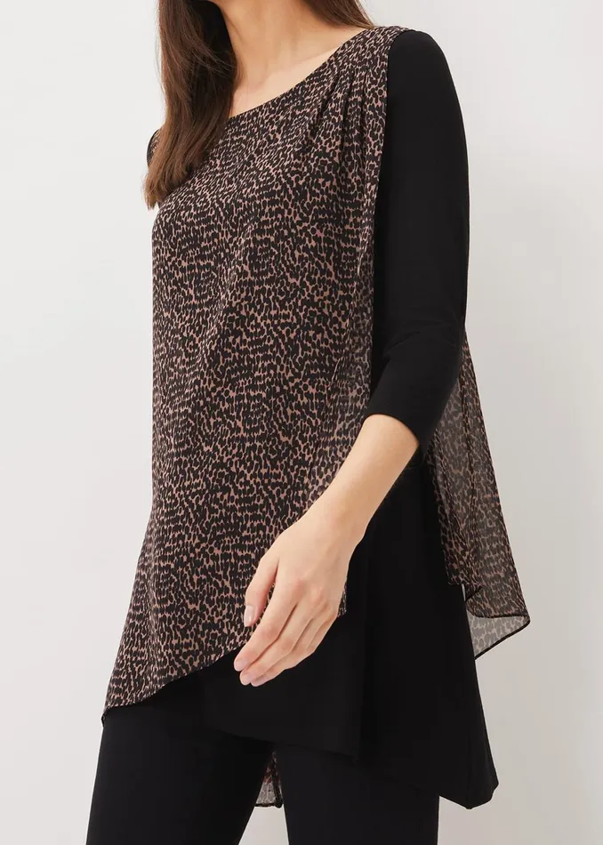 Women Phase Eight Tops and TShirts Mika Printed Penele Top Blackcamel