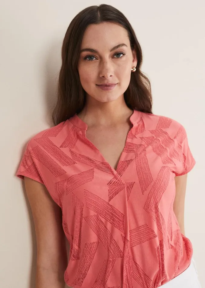 Women Phase Eight Tops and TShirts Mylah Burnout Abstract Top Apricot