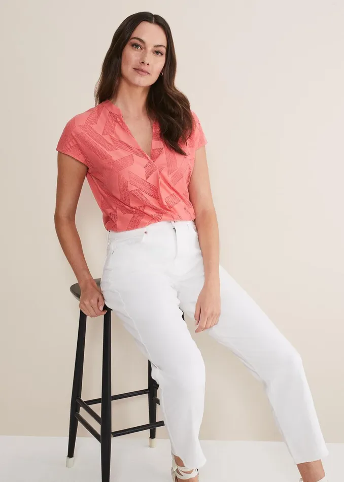 Women Phase Eight Tops and TShirts Mylah Burnout Abstract Top Apricot
