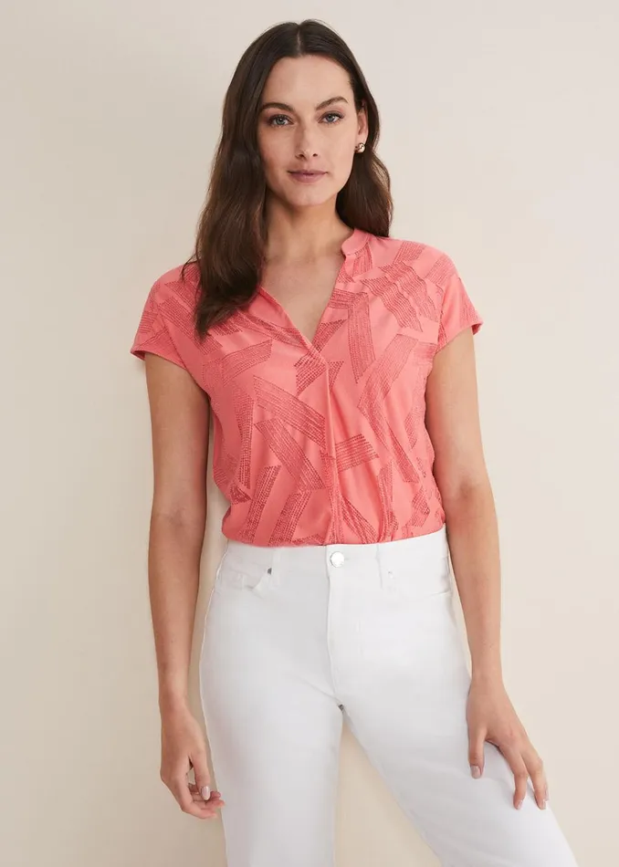 Women Phase Eight Tops and TShirts Mylah Burnout Abstract Top Apricot