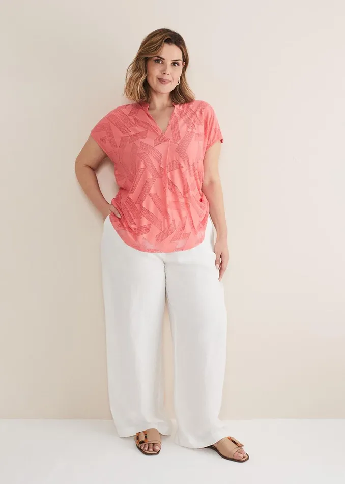 Women Phase Eight Tops and TShirts Mylah Burnout Abstract Top Apricot