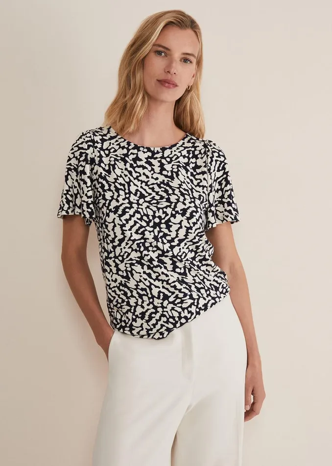 Women Phase Eight Tops and TShirts Nayana Jersey Abstract Top Washed Black