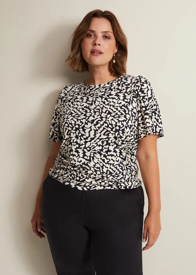 Women Phase Eight Tops and TShirts Nayana Jersey Abstract Top Washed Black