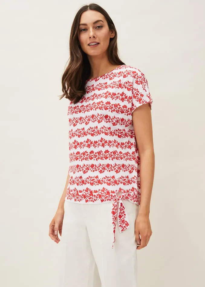 Women Phase Eight Tops and TShirts Nixi Floral Side Tie Jersey Top Redwhite