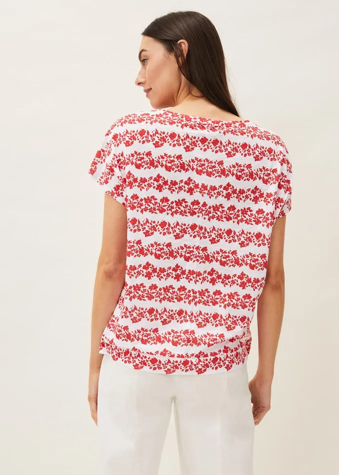 Women Phase Eight Tops and TShirts Nixi Floral Side Tie Jersey Top Redwhite