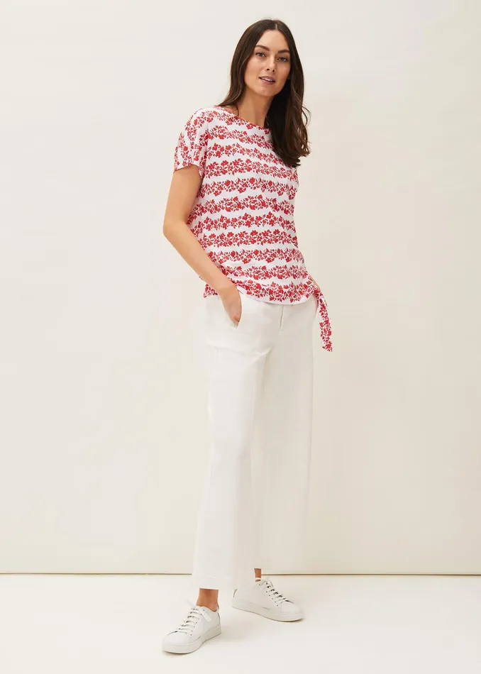 Women Phase Eight Tops and TShirts Nixi Floral Side Tie Jersey Top Redwhite