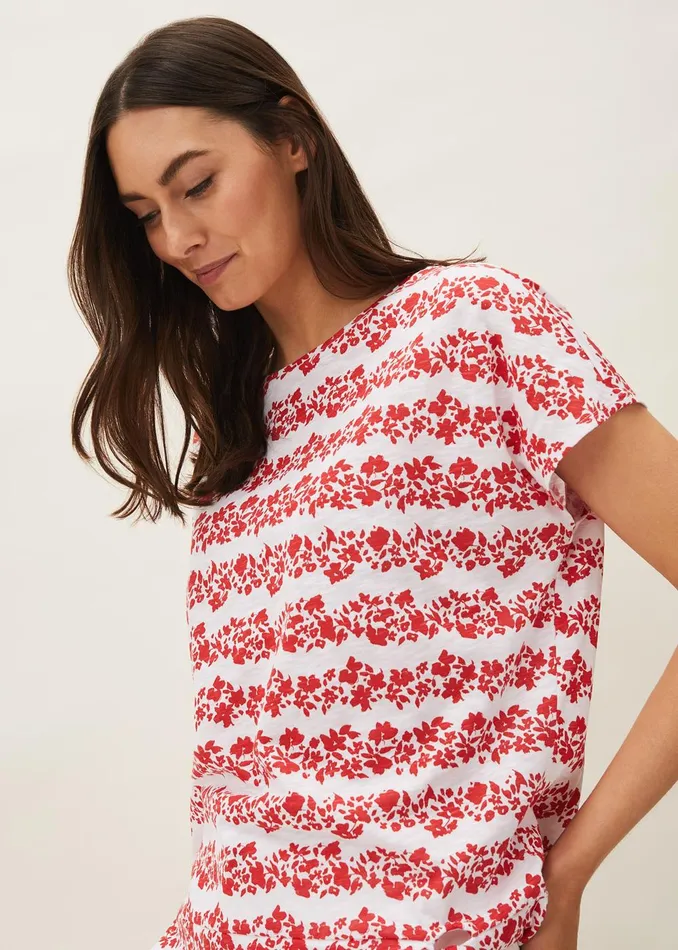 Women Phase Eight Tops and TShirts Nixi Floral Side Tie Jersey Top Redwhite