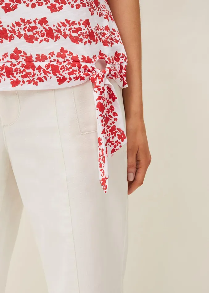 Women Phase Eight Tops and TShirts Nixi Floral Side Tie Jersey Top Redwhite