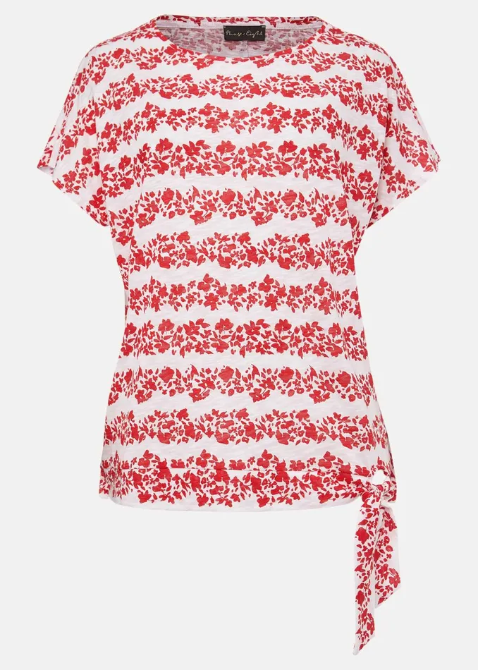 Women Phase Eight Tops and TShirts Nixi Floral Side Tie Jersey Top Redwhite
