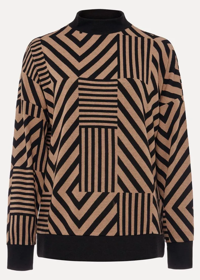 Women Phase Eight Tops and TShirts Renatta Patched Geo Jacquard Top Camelblack
