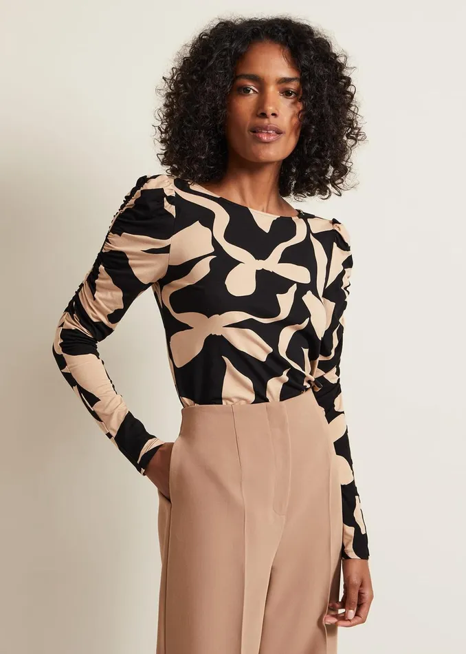 Women Phase Eight Tops and TShirts Rosalita Bow Print Top Neutral