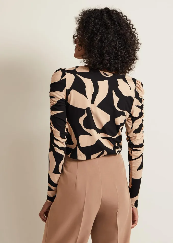Women Phase Eight Tops and TShirts Rosalita Bow Print Top Neutral