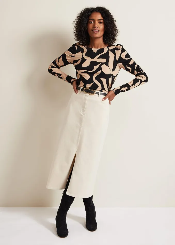 Women Phase Eight Tops and TShirts Rosalita Bow Print Top Neutral