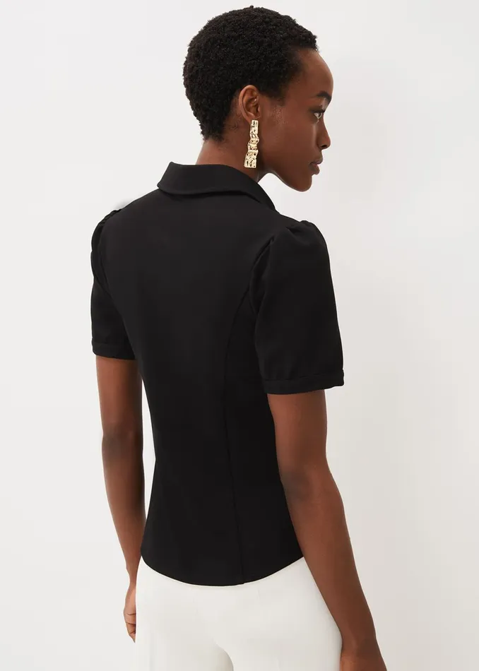 Women Phase Eight Tops and TShirts Shaden Zip Front Ponte Top Black