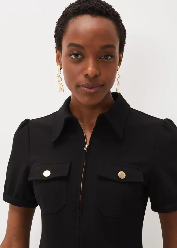Women Phase Eight Tops and TShirts Shaden Zip Front Ponte Top Black