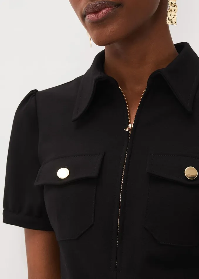 Women Phase Eight Tops and TShirts Shaden Zip Front Ponte Top Black
