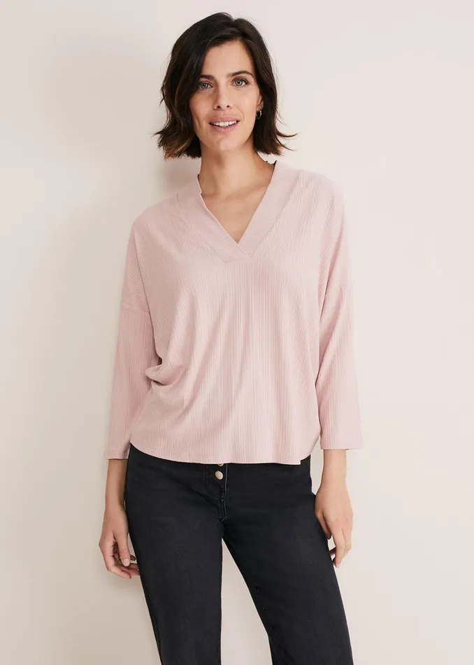 Women Phase Eight Tops and TShirts Shellie Textured V Neck Top Dusty Rose