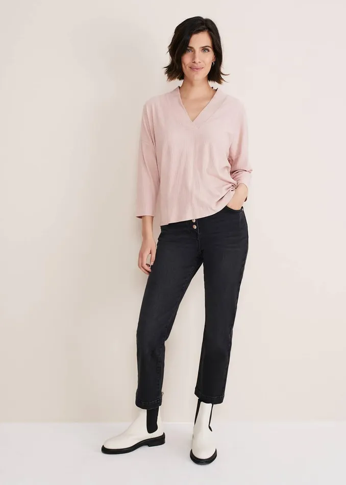 Women Phase Eight Tops and TShirts Shellie Textured V Neck Top Dusty Rose
