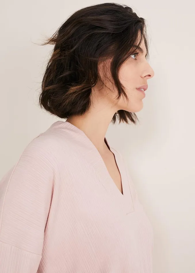 Women Phase Eight Tops and TShirts Shellie Textured V Neck Top Dusty Rose