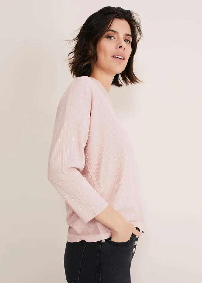 Women Phase Eight Tops and TShirts Shellie Textured V Neck Top Dusty Rose