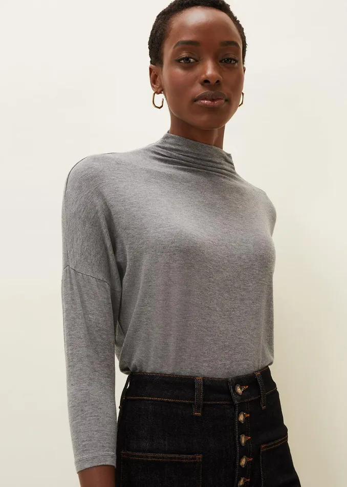 Women Phase Eight Tops and TShirts Shiloh Roll Neck Jersey Top Grey