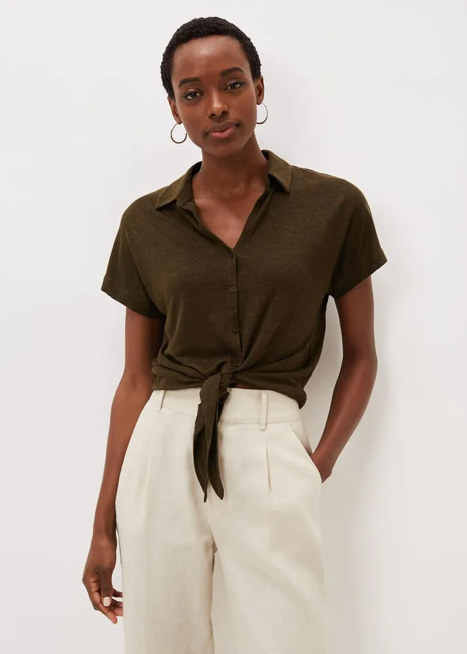 Women Phase Eight Tops and TShirts Tracey Tie Hem Shirt Khaki