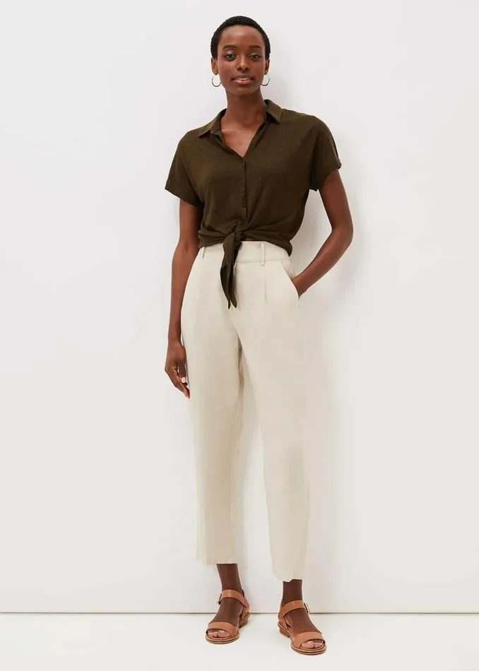 Women Phase Eight Tops and TShirts Tracey Tie Hem Shirt Khaki