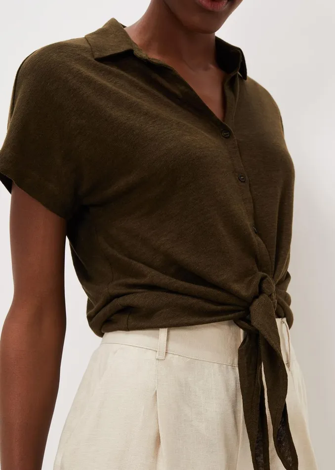 Women Phase Eight Tops and TShirts Tracey Tie Hem Shirt Khaki
