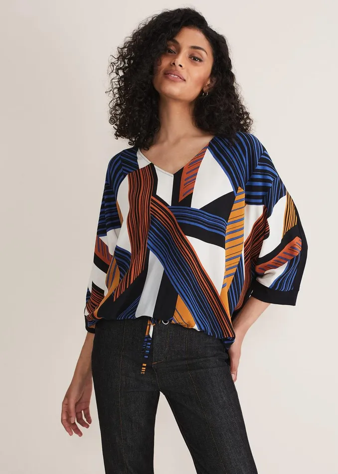 Women Phase Eight Tops and TShirts Tzara V Neck Top Blackmulti