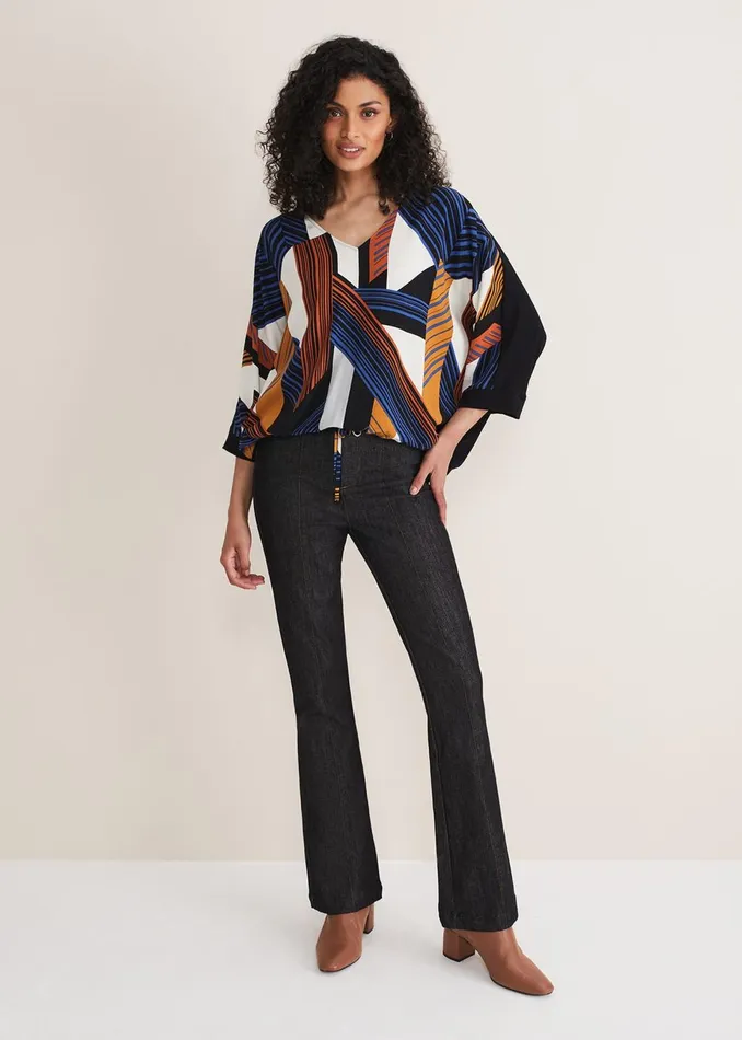 Women Phase Eight Tops and TShirts Tzara V Neck Top Blackmulti
