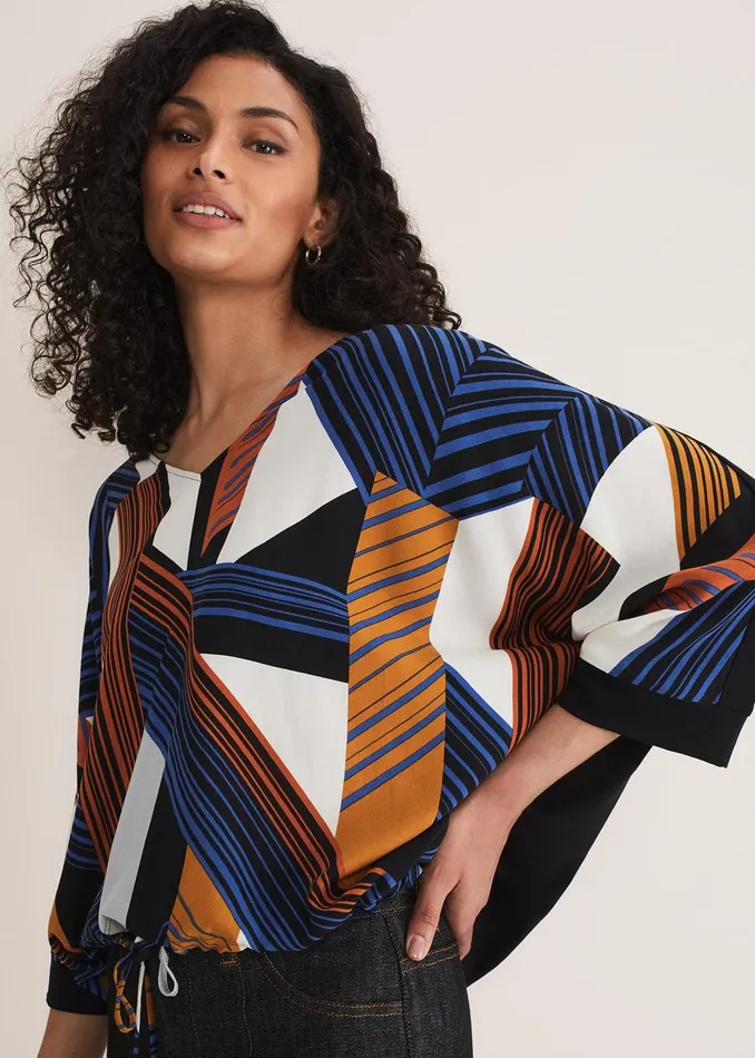 Women Phase Eight Tops and TShirts Tzara V Neck Top Blackmulti
