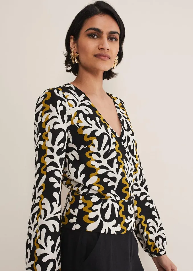 Women Phase Eight Tops and TShirts Vienna Linen Wrap Blouse Blackmulti