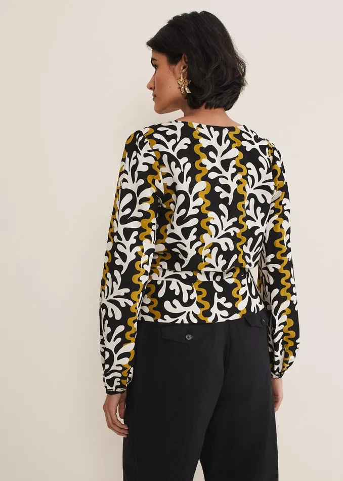 Women Phase Eight Tops and TShirts Vienna Linen Wrap Blouse Blackmulti