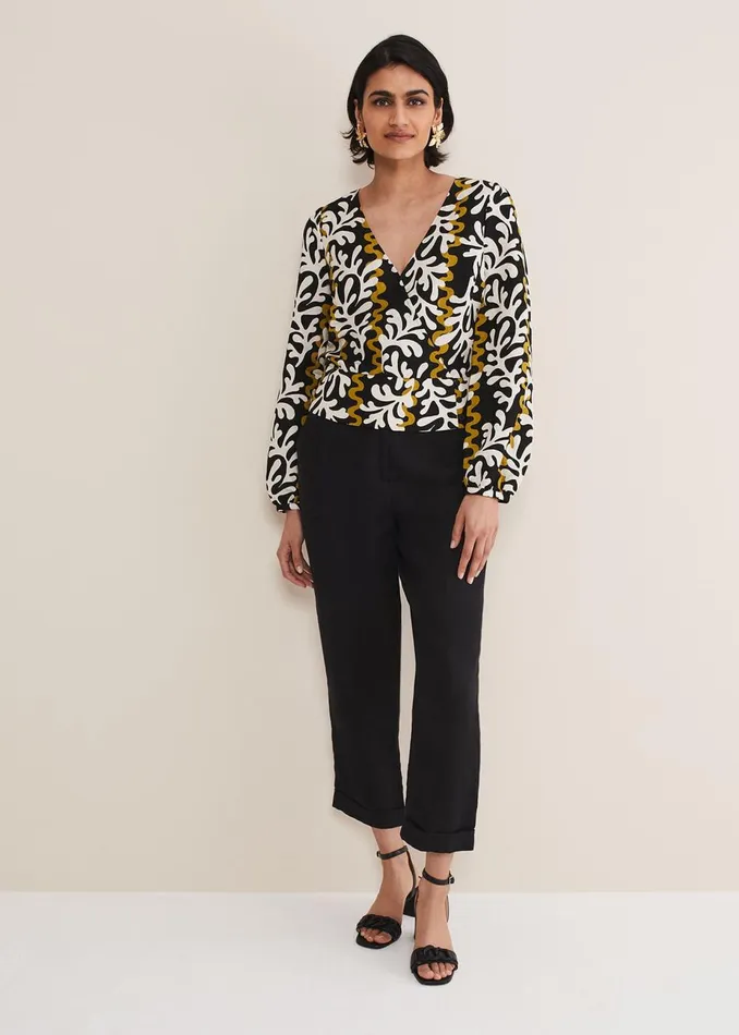 Women Phase Eight Tops and TShirts Vienna Linen Wrap Blouse Blackmulti