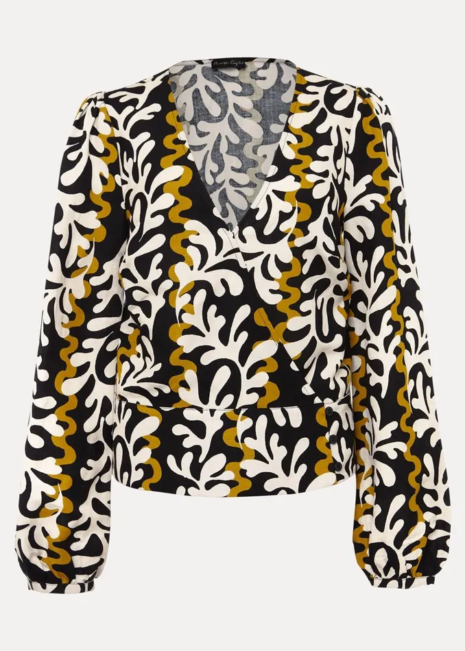 Women Phase Eight Tops and TShirts Vienna Linen Wrap Blouse Blackmulti